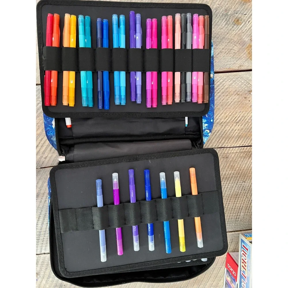 Starry Night Large Capacity Pencil Case Organizer with Assorted Working Markers